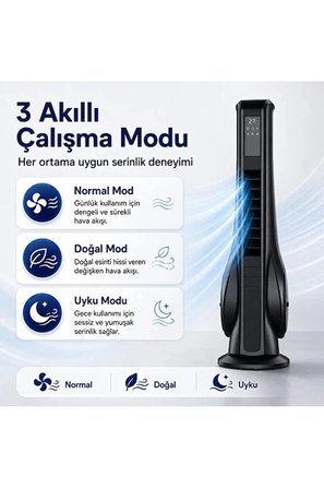 Turbo Smart Akıllı Fan Auhma Led Ekranlı Kumandalı 90° Hareketli Serinletici Soğutucu Kule tipi Vantilatör