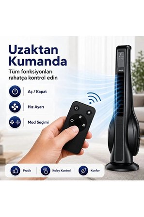 Turbo Smart Akıllı Fan Auhma Led Ekranlı Kumandalı 90° Hareketli Serinletici Soğutucu Kule tipi Vantilatör
