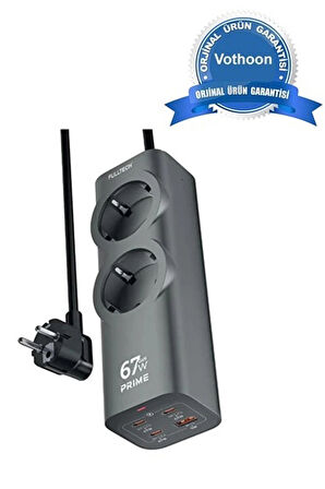 67W Hızlı Şarjlı Akıllı Çoklu Priz – 2000W Güç, 2 USB-C + 2 USB-A Çıkışlı, Telefon & Laptop Uyumlu