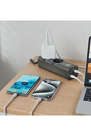 67W Hızlı Şarjlı Akıllı Çoklu Priz – 2000W Güç, 2 USB-C + 2 USB-A Çıkışlı, Telefon & Laptop Uyumlu