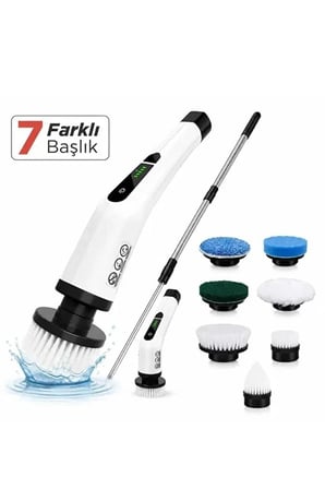 Turbo Clean Elektrikli Temizlik Fırçası 7 Başlıklı Kablosuz Şarjlı Döner Fırça