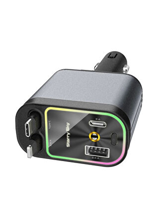 4'ü 1 arada Çift USB Bağlantı Noktalı, Type-C PD Hızlı Şarjlı 66W,Geri Çekilebilir Araç Telefonu Şarj Cihazı
