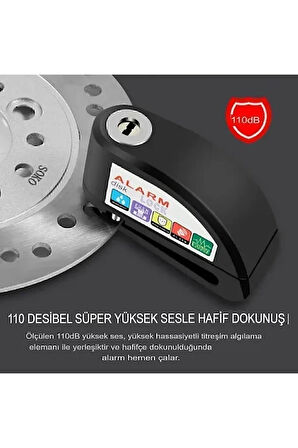 Alarmlı Disk Kilidi Motorsiklet Scooter Bisiklet Sesli Alarm 110 Desibel Yüksek Ses