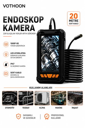 20 Metre Tek Kameralı Endoskop Kamera 1080P HD LED Aydınlatmalı Sert Kablolu Yeni