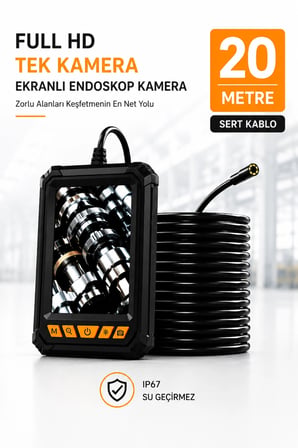 20 Metre Tek Kameralı Endoskop Kamera 1080P HD LED Aydınlatmalı Sert Kablolu Yeni