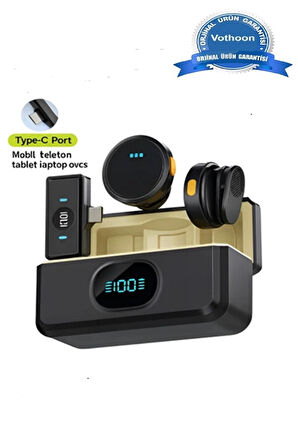 2 Adet Profesyonel Kablosuz Yaka Mikrofonu Typce uyumlu Manyetik Klipsli