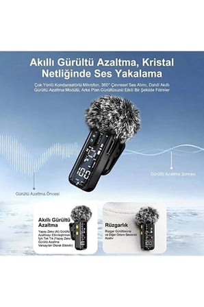 Yüksek Kalite  Kablosuz Yaka Mikrofonu – Type-C Lightning Uyumlu Profesyonel Anc Özellikli