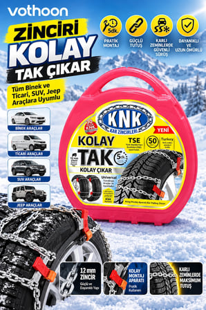 Kolay Tak Çıkar Kar Zinciri 12 mm – Binek, Hafif Ticari, SUV ve Jeep Araçlara Uyumlu Pratik Montaj