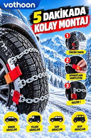 Kolay Tak Çıkar Kar Zinciri 12 mm – Binek, Hafif Ticari, SUV ve Jeep Araçlara Uyumlu Pratik Montaj