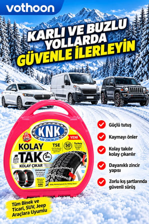 Kolay Tak Çıkar Kar Zinciri 12 mm – Binek, Hafif Ticari, SUV ve Jeep Araçlara Uyumlu Pratik Montaj