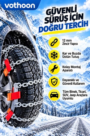 Kolay Tak Çıkar Kar Zinciri 12 mm – Binek, Hafif Ticari, SUV ve Jeep Araçlara Uyumlu Pratik Montaj