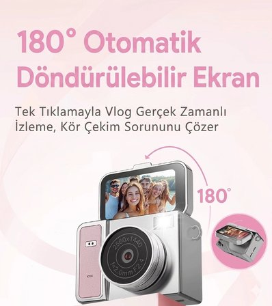 2K HD Ekranlı Mini Dijital Retro Video Kamera Flaşlı Dijital Vlog Mini Fotoğraf Makinesi Türkçe Menü