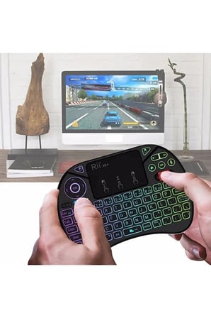 RGB Işıklı Mini Kablosuz Klavye Touchpad Combo, Bluetooth ve 2.4G Smart TV Kumandası