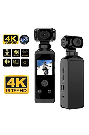 4K Ultra HD Aksiyon Kamerası 270° Geniş Açı Döner Klips Su Geçirmez Kılıf WiFi Kamera