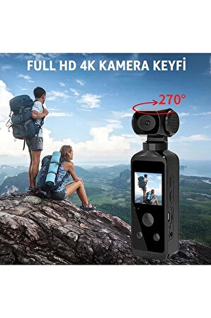 4K Ultra HD Aksiyon Kamerası 270° Geniş Açı Döner Klips Su Geçirmez Kılıf WiFi Kamera