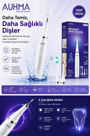 Ultrasonic  Şarjlı Elektrikli Akıllı Diş Temizleme Cihazı Beyazlatıcı 5 Mod 3+1 Başlık, IPX8 Su Geçirmez Siyah