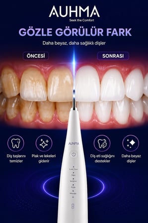 Ultrasonic  Şarjlı Elektrikli Akıllı Diş Temizleme Cihazı Beyazlatıcı 5 Mod 3+1 Başlık, IPX8 Su Geçirmez Siyah
