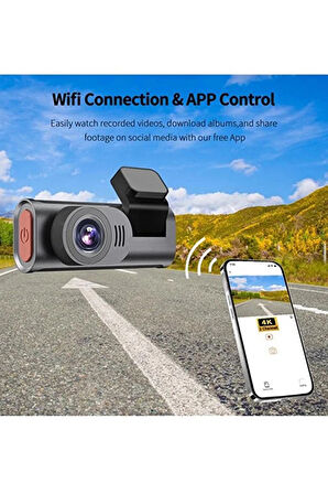 4K WiFi Çift Kameralı Araç Kamerası Gece Görüşlü G-Sensörlü Dash Cam 170 Derece