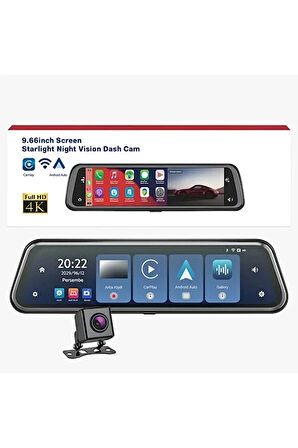 4k Ips Ekran Tam Dokunmatik 9.66” Dikiz Ayna Araç Içi Kamera (4K ÖN 1080P ARKA) | Carplay