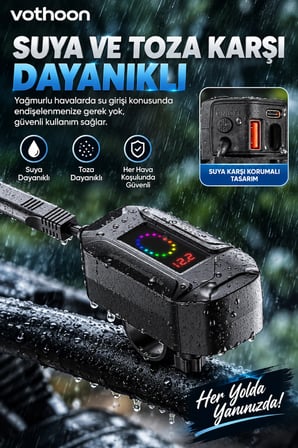 Motosiklet Telefon Tutucu Ayna Ve Gidon Bağlantılı Telefon Şarj Cihazı Geri Sarılabilir Type-C Kablolu Voltaj Göstergeli 30W