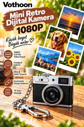 Mini Retro Dijital Kamera 1080P Full HD Fotoğraf & Video Çekimi LCD Ekran Mini Kamera TF Kart Destekli