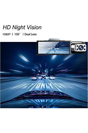 Çift Kameralı Araç Içi Kamera 1080P Full Hd, Gece Görüşü, G-Sensör, Park Modu, 3.16” Ekran
