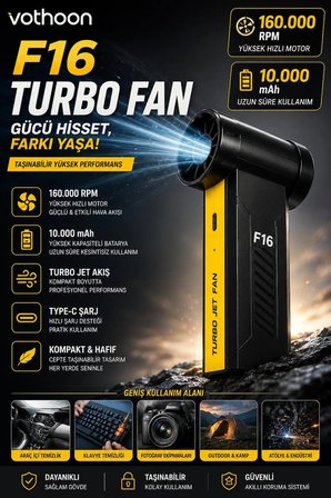 F16 Turbo Jet Fan 160.000RPM Motorlu Elektrikli Hava Kompresörü Taşınabilir Yüksek Basınçlı Hava Üfleyici 4 Kademeli