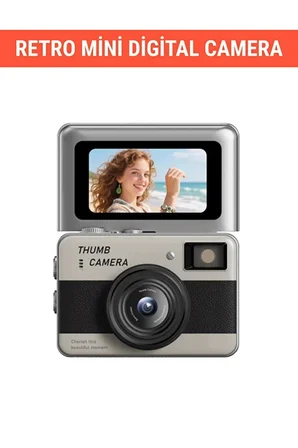 Retro Mini Dijital Kamera 1080P 1.47 İnç Flip Ekranlı Flaşlı Selfie Vlog Kamerası 4GB SD Hediyeli