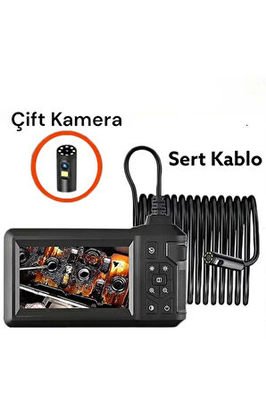 Vtn-008 Ekranlı Çift kameralı 10 Mt Sert Kablo Yılan Endoskop Kamera 8 mm 4.3 ınc
