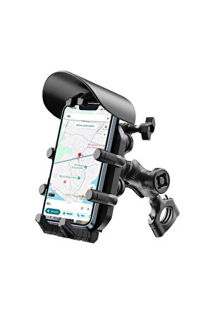 Gidon Bağlantılı Güneş ve Yağmur Korumalı 360° Derece Ayarlanabilir Motosiklet Bisiklet Telefon Tutucu