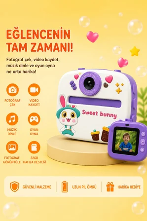 Rabbit Tasarımlı Anında Baskılı Çocuk Fotoğraf Makinesi 1080P Dijital Çocuk Kamerası