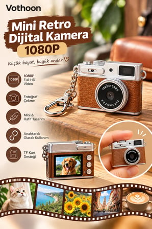 Mini Retro Dijital Kamera 1080P Full HD Fotoğraf & Video Çekimi LCD Ekran Mini Kamera TF Kart Destekli