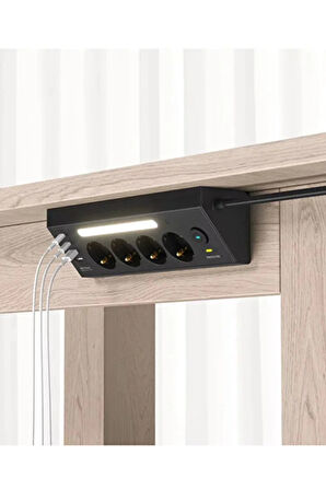 LP764 Çoklu Gece Lambalı Priz Yüksek Gerilim Korumalı 4'LÜ Priz 2XUSB 2XType-C Çıkışlı Grup Priz Çoğaltıcı