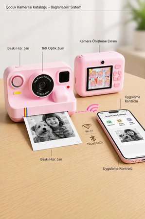 Çocuk Anında Baskılı Fotoğraf Makinesi 16MP Dijital Kamera 1080P Video WiFi Telefon Destekli
