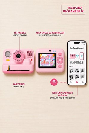 Çocuk Anında Baskılı Fotoğraf Makinesi 16MP Dijital Kamera 1080P Video WiFi Telefon Destekli