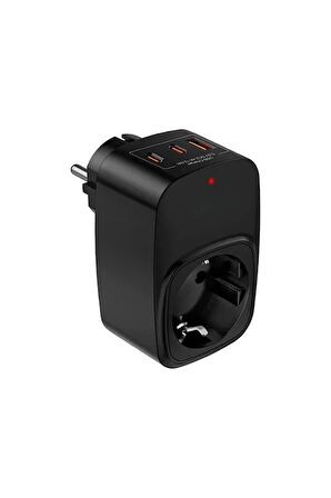 Tekli Yüksek Voltaj Korumalı Duvar Prizi 2X Type-C 1X USB Çıkışlı Priz Grup Priz Çoğaltıcı
