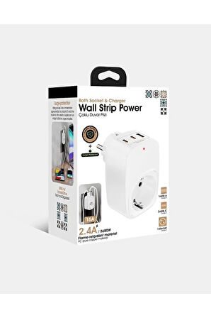 Tekli Yüksek Voltaj Korumalı Duvar Prizi 2X Type-C 1X USB Çıkışlı Priz Grup Priz Çoğaltıcı