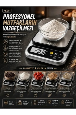 Dijital Mutfak ve Kahve Tartısı Hassas Gram Terazisi Paslanmaz Çelik LCD Ekran Çoklu Ölçüm g/oz 10 KG Kapasite