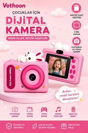 Mini Çocuk Kamerası 2 İnç Ekranlı Fotoğraf Video Çekimli Şarjlı Silikon Korumalı Dijital Kamera