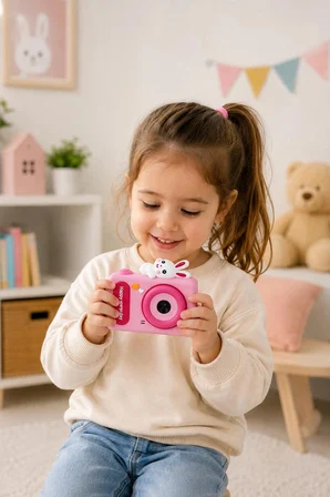 Mini Çocuk Kamerası 2 İnç Ekranlı Fotoğraf Video Çekimli Şarjlı Silikon Korumalı Dijital Kamera