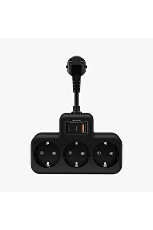 Çoklu Kablolu Priz Yüksek Gerilim Korumalı 3'LÜ Priz 1X USB 2X Type-C Çıkışlı Grup Priz Çoğaltıcı