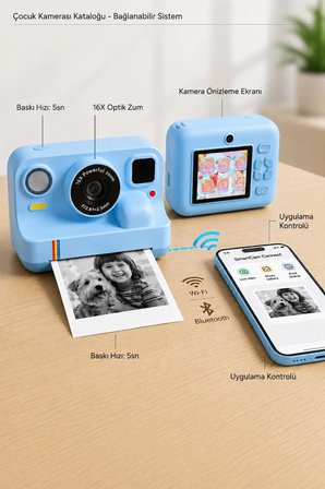 Çocuk Anında Baskılı Fotoğraf Makinesi 16MP Dijital Kamera 1080P Video WiFi Telefon Destekli