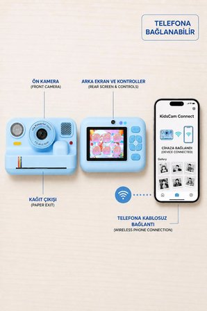 Çocuk Anında Baskılı Fotoğraf Makinesi 16MP Dijital Kamera 1080P Video WiFi Telefon Destekli