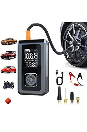 Multi Function Jump Starter Şarjlı Lastik Şişirme Pompası Akü Takviye Acil Durum Led Işık Powerbank