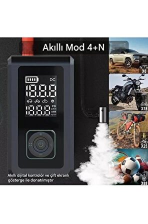 Multi Function Jump Starter Şarjlı Lastik Şişirme Pompası Akü Takviye Acil Durum Led Işık Powerbank