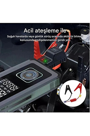 Multi Function Jump Starter Şarjlı Lastik Şişirme Pompası Akü Takviye Acil Durum Led Işık Powerbank