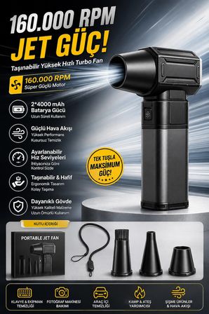 Turbo Jet Fan Süpürge Özellikli 160000RPM Ultra Güçlü Motor Güçlü Vakum 8000MAH Bataryalı Şık tasarım 3 Kademeli