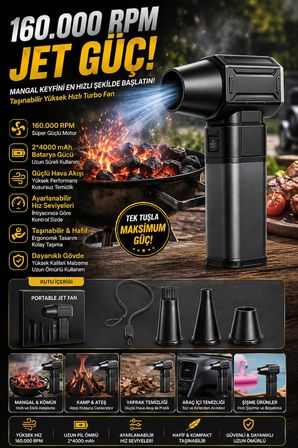 Turbo Jet Fan Süpürge Özellikli 160000RPM Ultra Güçlü Motor Güçlü Vakum 8000MAH Bataryalı Şık tasarım 3 Kademeli
