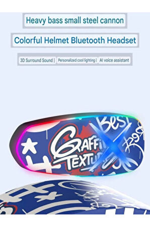 Helmet Graffiti Motor Kask Kulaklık RGB Modlu Su Geçirmez 6.0 Bluetooth Intercom Yenı Model
