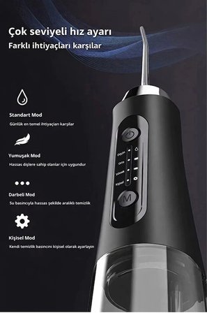 Şarjlı Ağız Duşu Diş Bakım Cihazı 4 Modlu Diş Arası Temizleyici 320ML 5 Başlıklı 1500 mAh Kablosuz